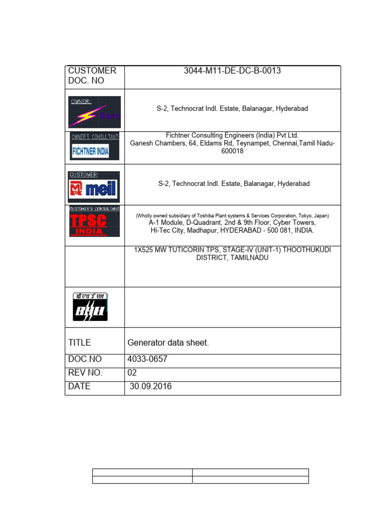 Turbogenerator Data Sheet for Tuticorin TPS | PDF | Physical Quantities ...