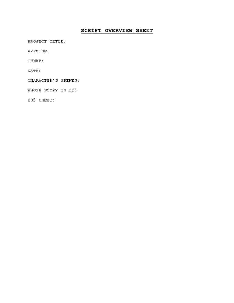 Script Overview Sheet Template | PDF