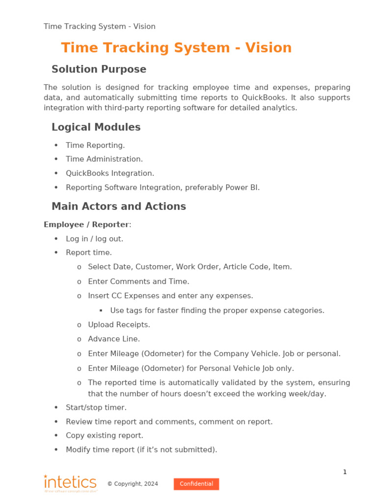 Time Tracking System - Vision | PDF | Quick Books | Usability