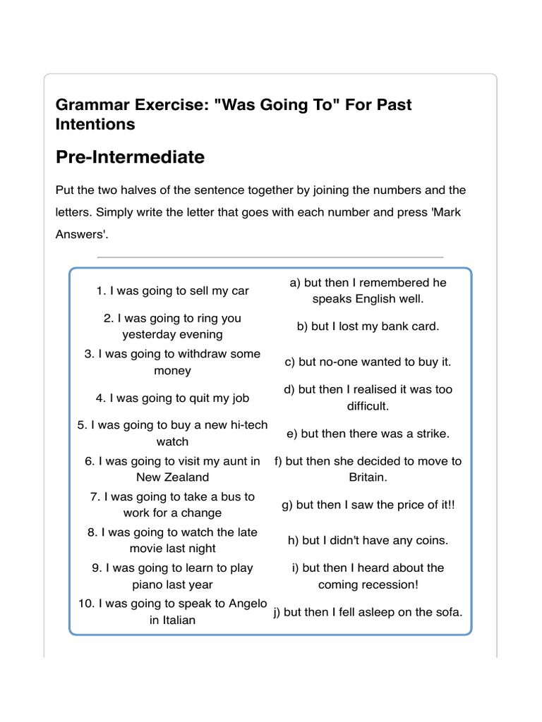 Past Intentions Grammar Exercise | PDF
