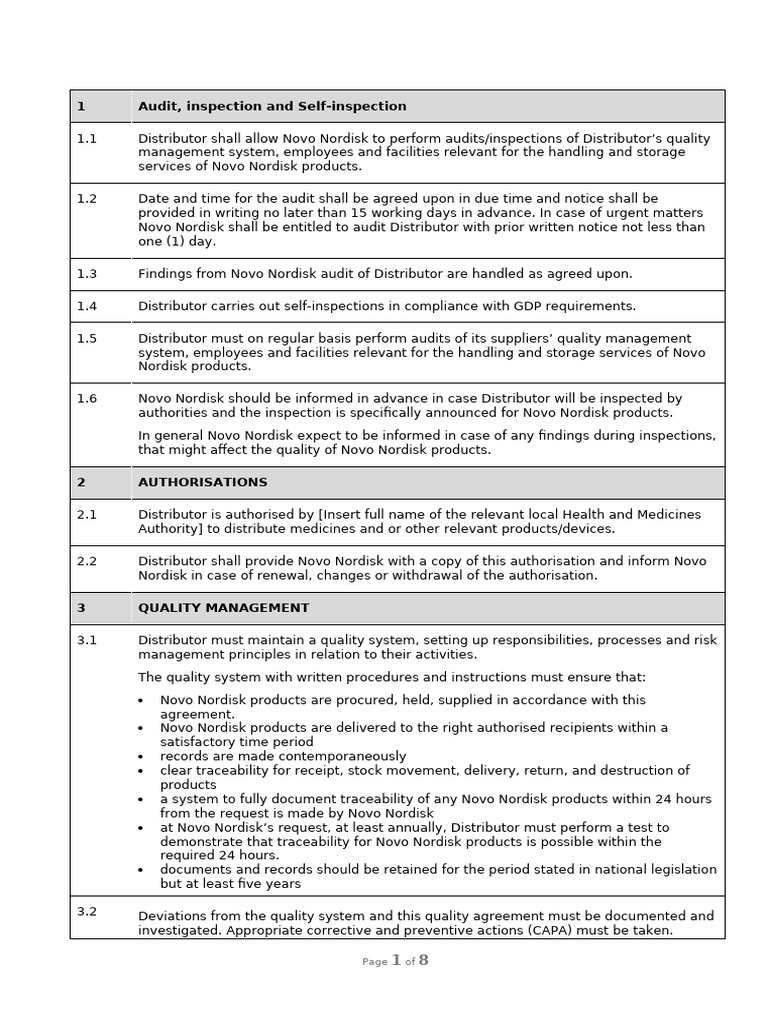 Novo Nordisk Distributor Quality Guidelines | PDF | Calibration ...