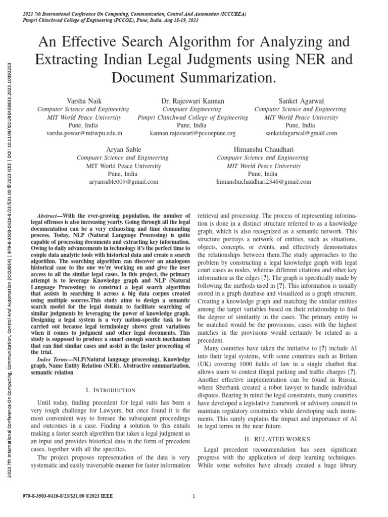 Legal Judgment Analysis using NER and NLP | PDF | Deep Learning ...