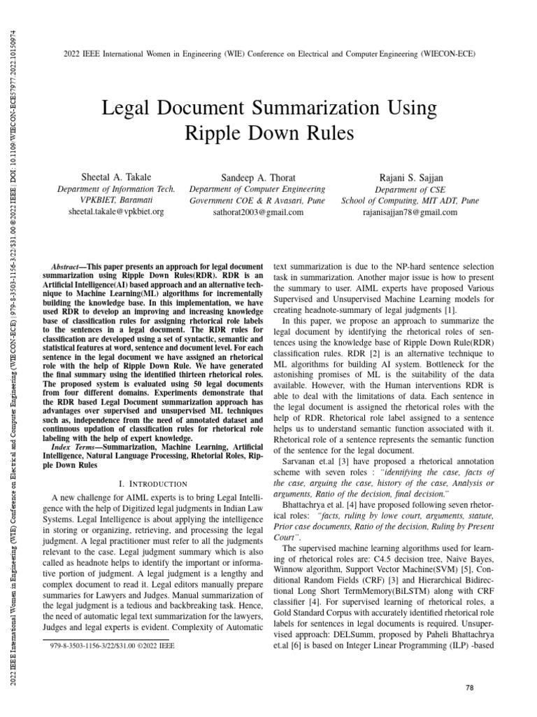 Legal Document Summarization with RDR | PDF | Machine Learning ...