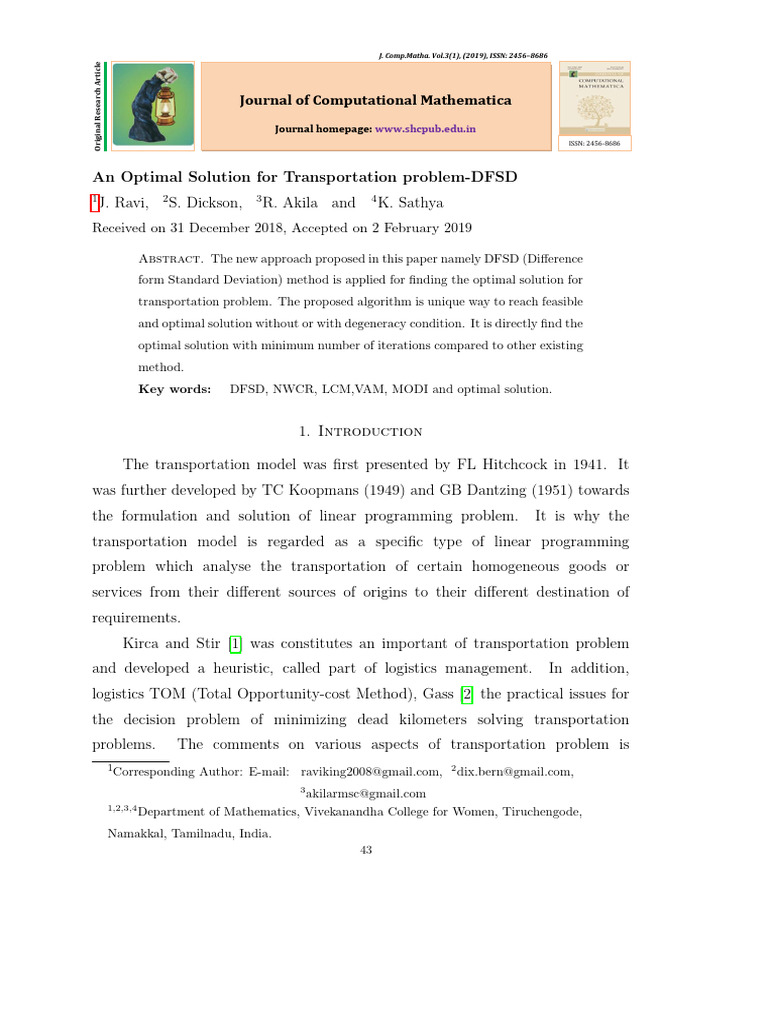 An Optimal Solution For Transportation Problem-DFSD | PDF ...