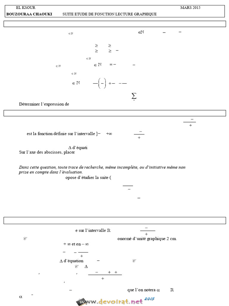 Série D'exercices - Math SUITE ETUDE de FONCTION LECTURE GRAPHIQUE ...