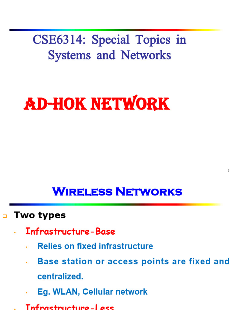 Lecture 1 - Ad-Hok Networks | PDF | Routing | Wireless Ad Hoc Network