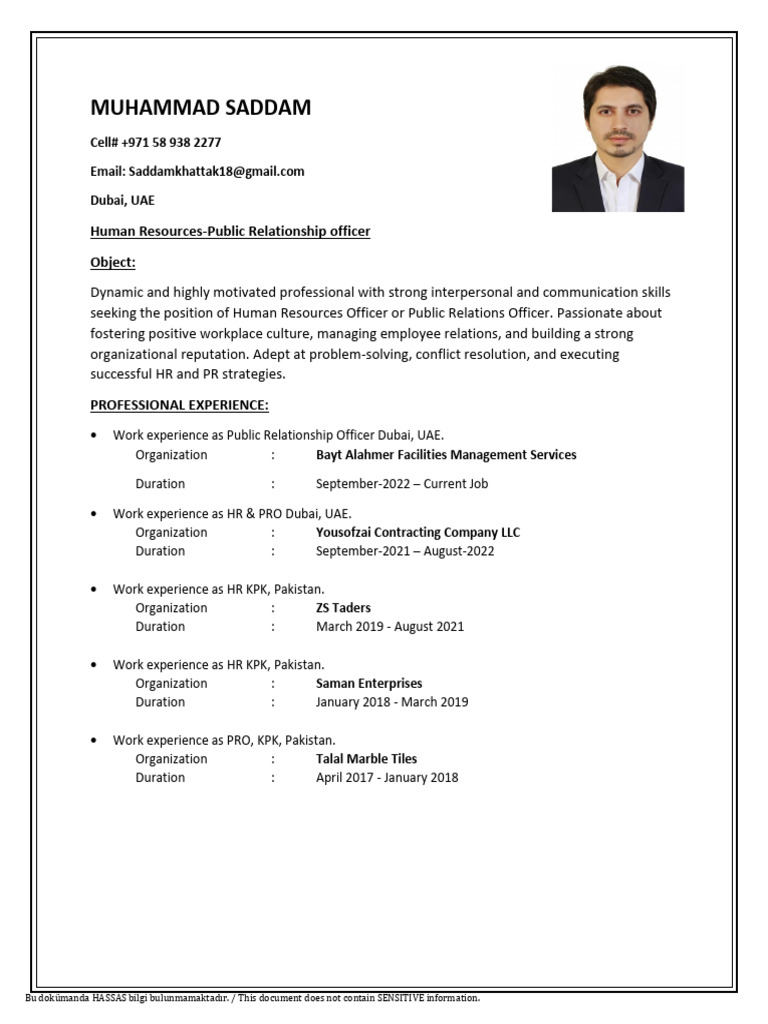 Saddam CV | PDF | Employment | Public Relations