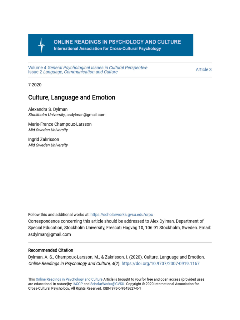 Culture Language and Emotion | PDF | Emotions | Multilingualism