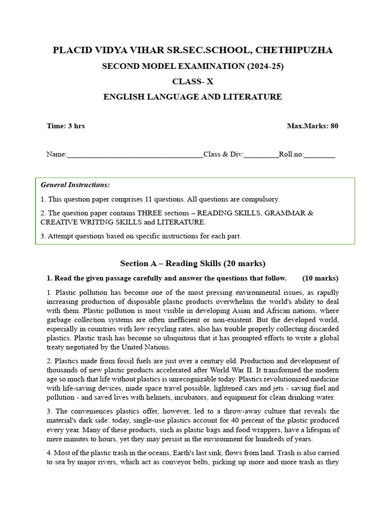 Class X English Exam Paper 2024-25 | PDF | Crop Rotation | Agriculture