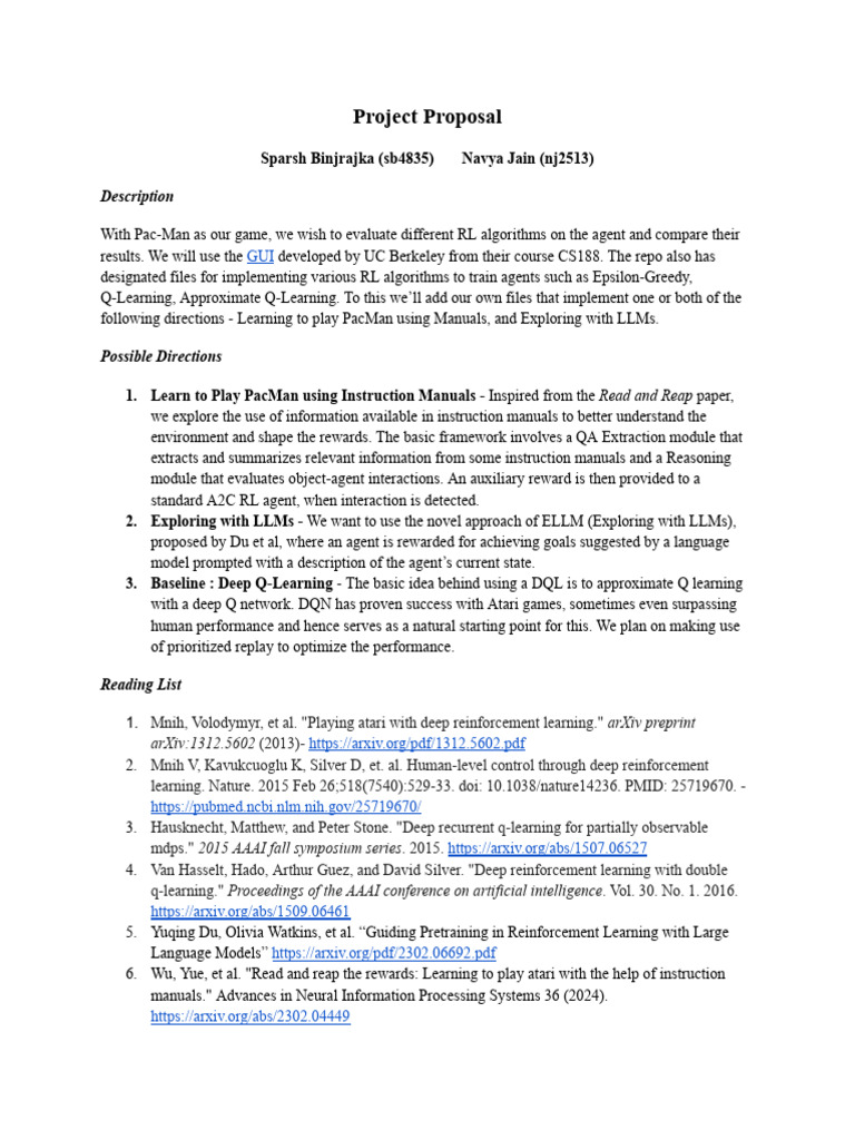 Pac-Man RL Algorithms Project Proposal | PDF | Computing | Cognitive ...
