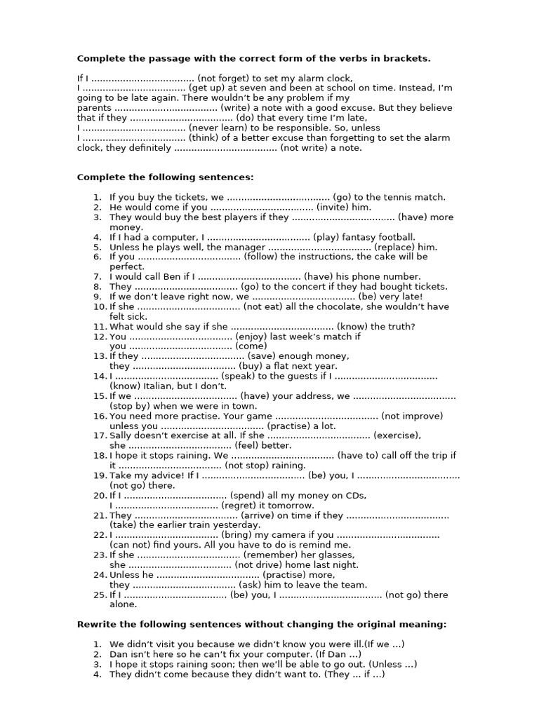 Verb Form Completion Exercises | PDF