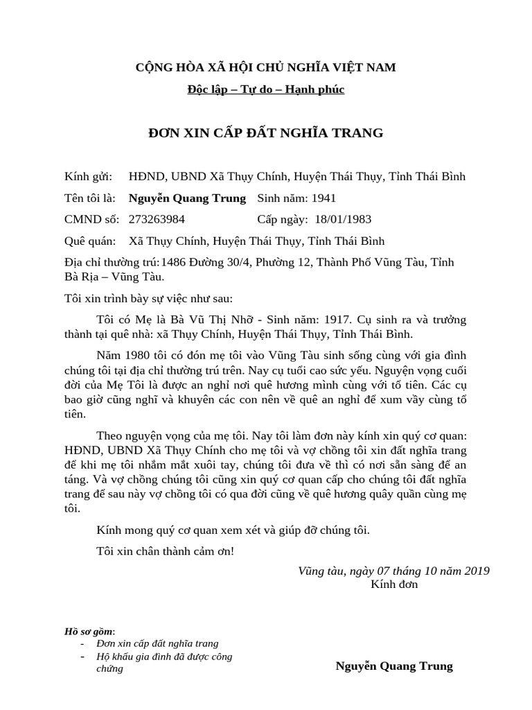Don Xin Cap Dat Nghia Trang - Bac Trung | PDF