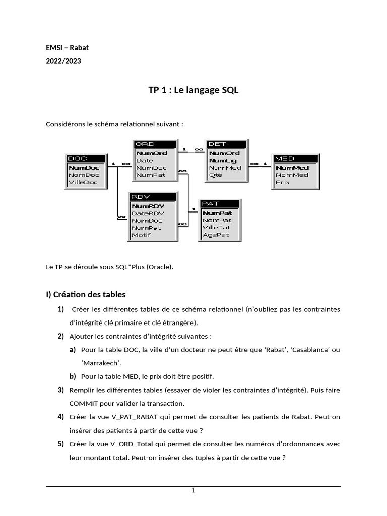 TP SQL : Création et gestion de tables | PDF | SQL | Données
