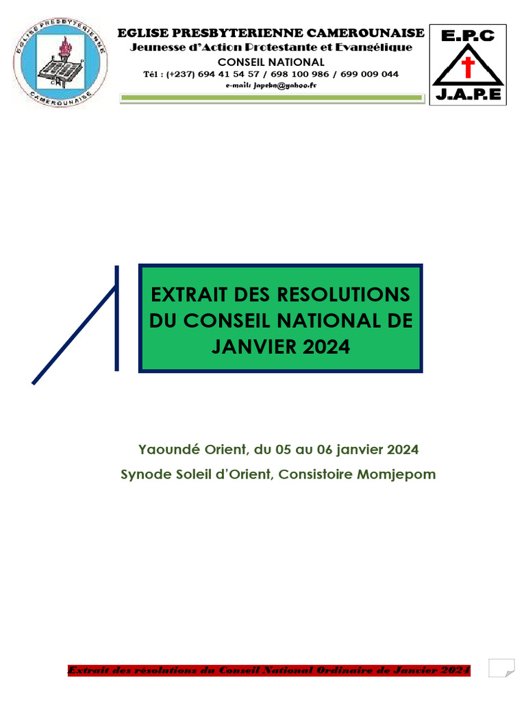 Résolutions du Conseil National EPC 2024 | PDF