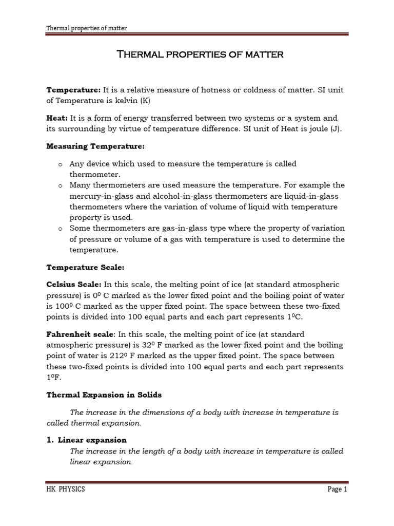 Thermal Properties of Matter Explained | PDF | Gases | Thermal Expansion