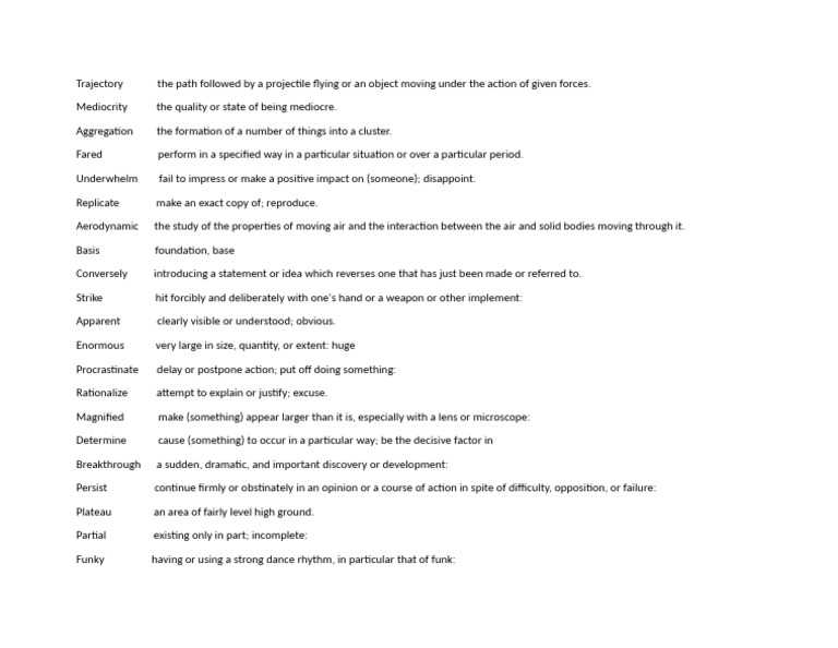 Vocabulary Definitions List | PDF