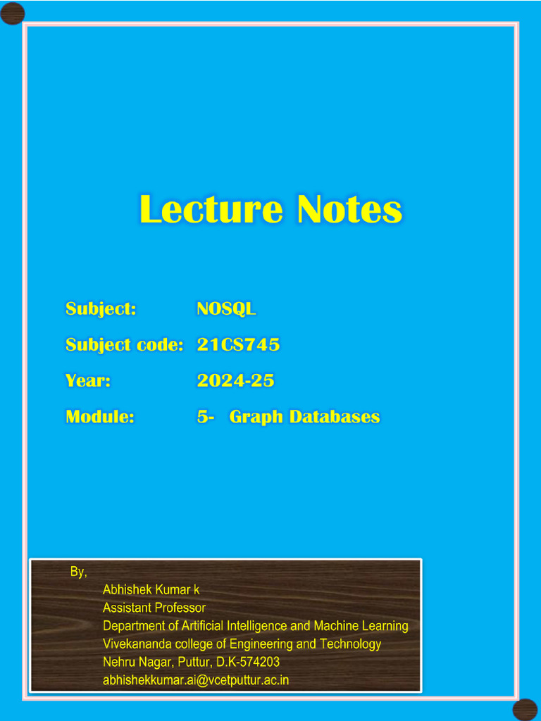 NOTES-NOSQL-21CS745-MODULE 5-ABHISHEK KUMAR K-AIML-2024-25-TEAMS | PDF