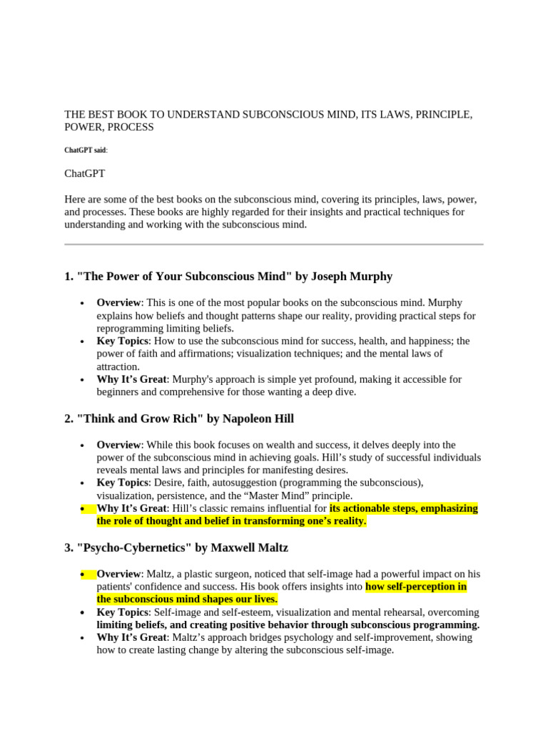 Top Books on the Subconscious Mind | PDF | Mind | Thought
