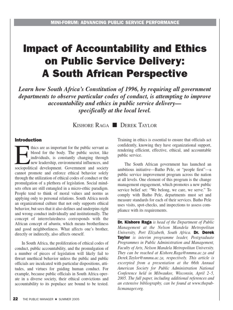 Ethics and Accountability in South Africa | PDF | Morality | Leadership