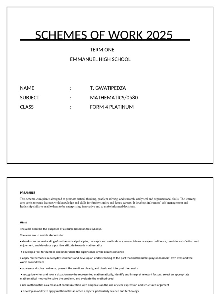 F4 Maths Scheme 2025 Term1 | PDF | Trigonometry | Trigonometric Functions