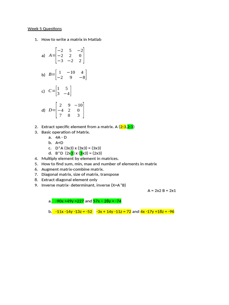 Week 5 Matrices | PDF
