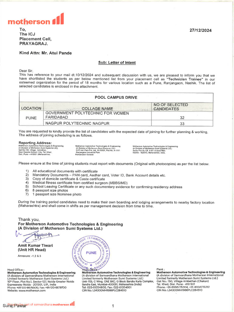 MATE - Letter of Intent 2 | PDF