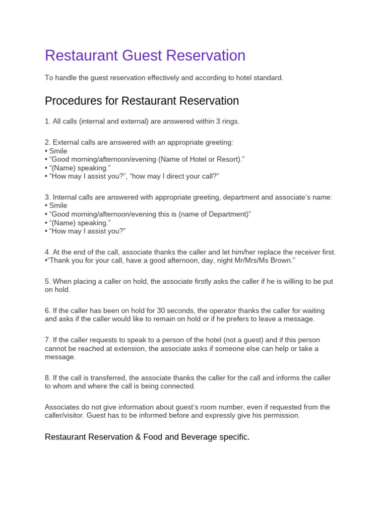 Restaurant Guest Reservation | PDF | Restaurants