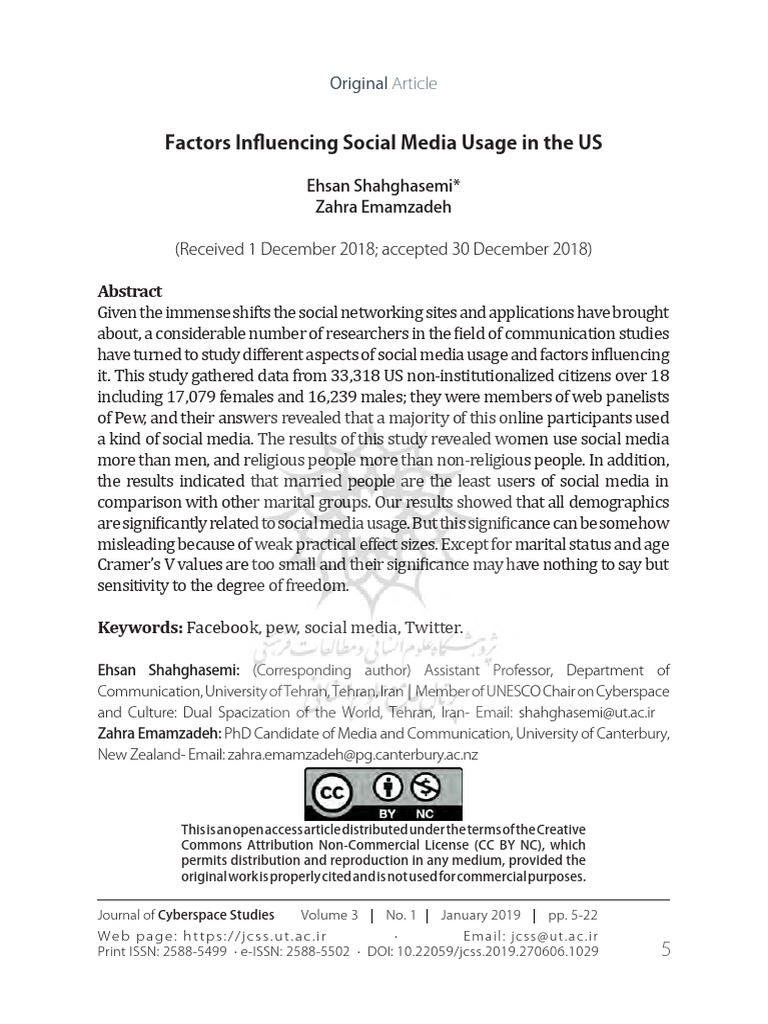 Factors Influencing Social Media Usage in The US | PDF | Social Media ...