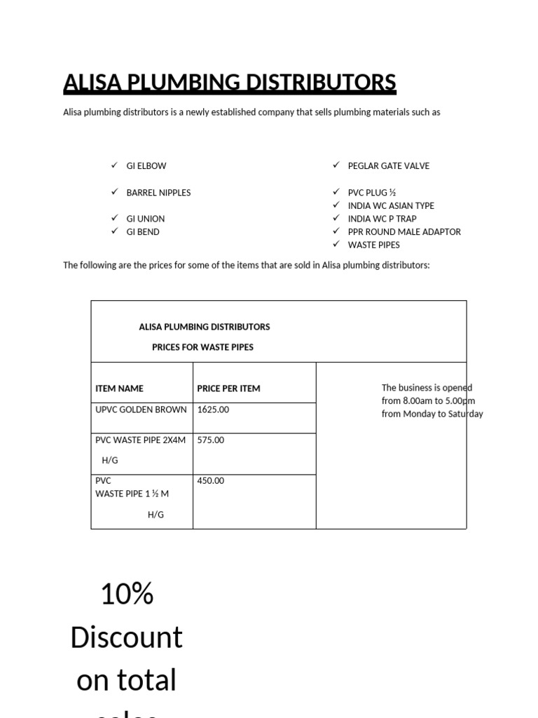 Alisa Plumbing Distributors | PDF