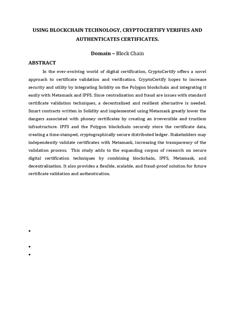 Polygon Blockchain for Certificate Validation | PDF | Public Key ...