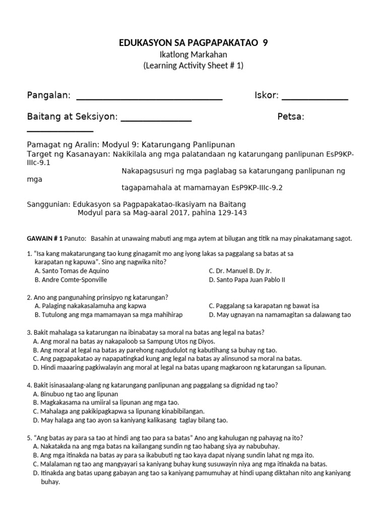ESP LAS 1 and 2 For 3rd QUARTER | PDF