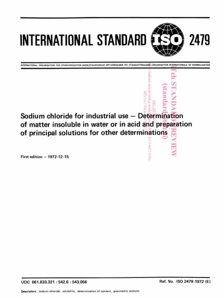 ISO 2479:1972 Sodium Chloride Analysis | PDF | Filtration ...