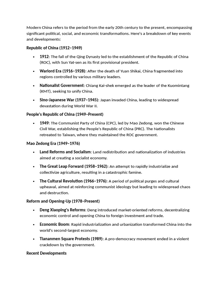 THE RISE OF MODERN CHINA intelligence overview