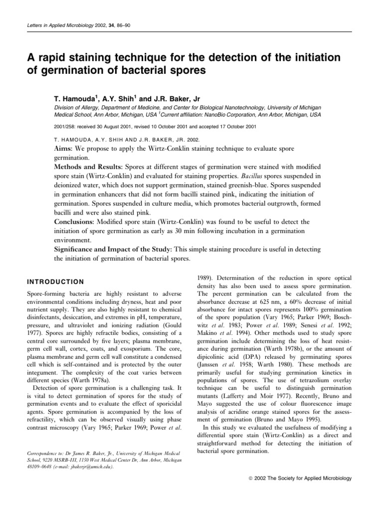 Rapid Staining for Bacterial Spore Germination | PDF | Bacillus | Staining