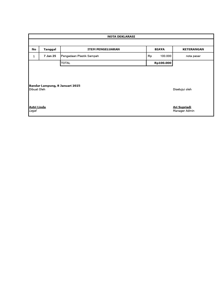 Form Nota Deklarasi | PDF