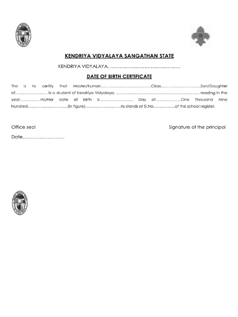 Date of Birth Certificate Format - 1 | PDF