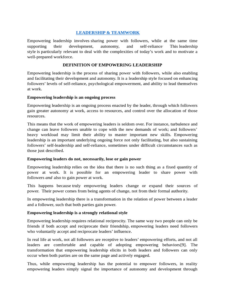 Empowering Leadership REPORTS | PDF | Empowerment | Leadership