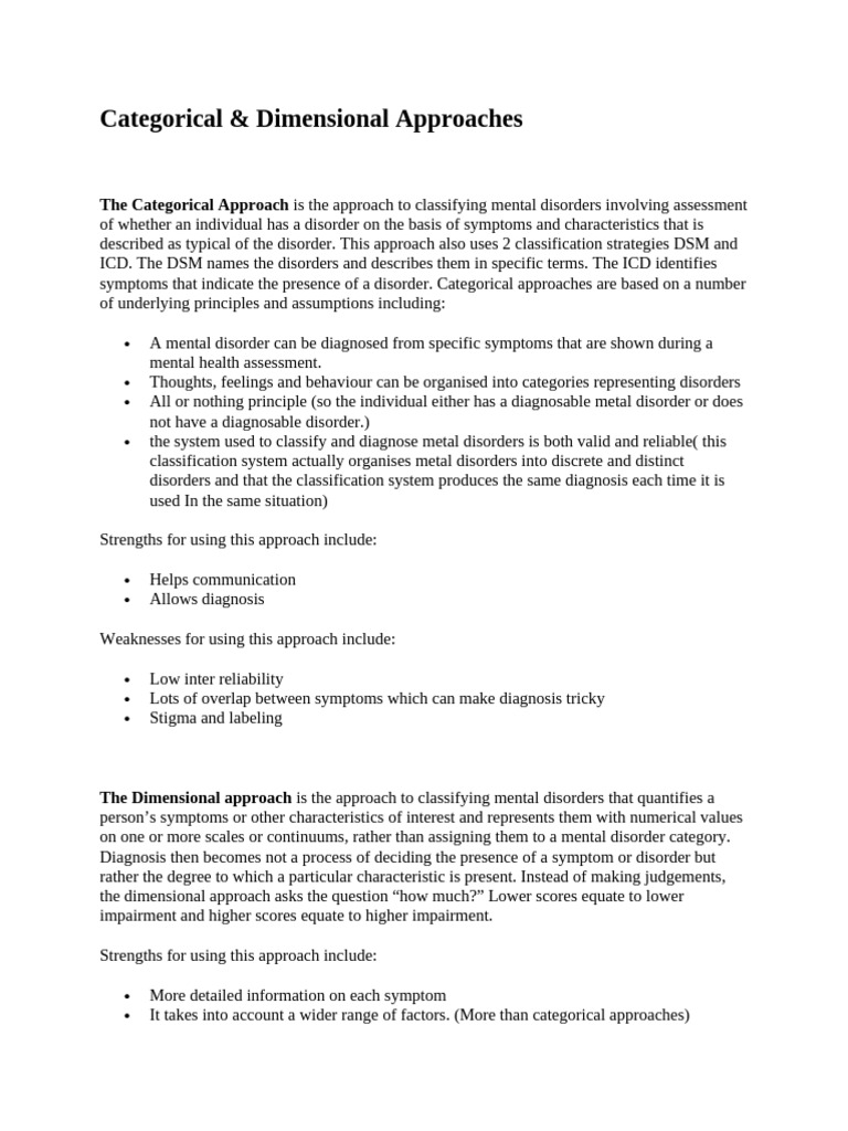 Categorical vs. Dimensional Approaches in Mental Health | PDF | Mental ...