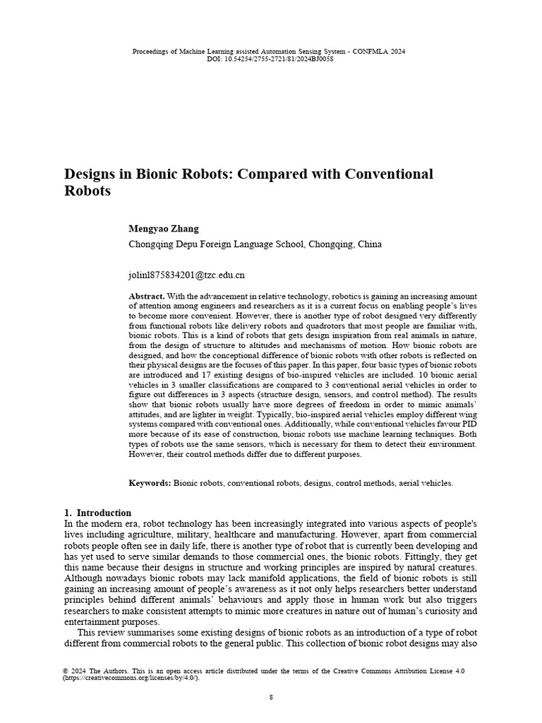 Designs in Bionic Robots Compared With Conventiona | PDF | Robot | Robotics