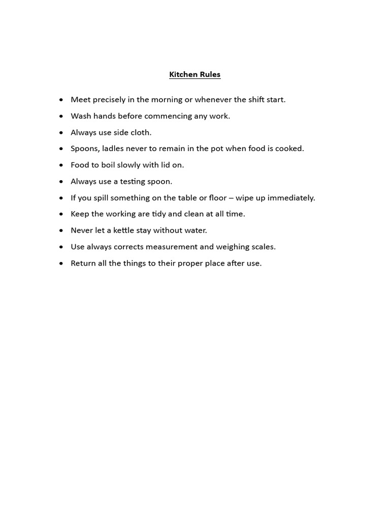 Kitchen Rules (Food & Bevarage Production) | PDF