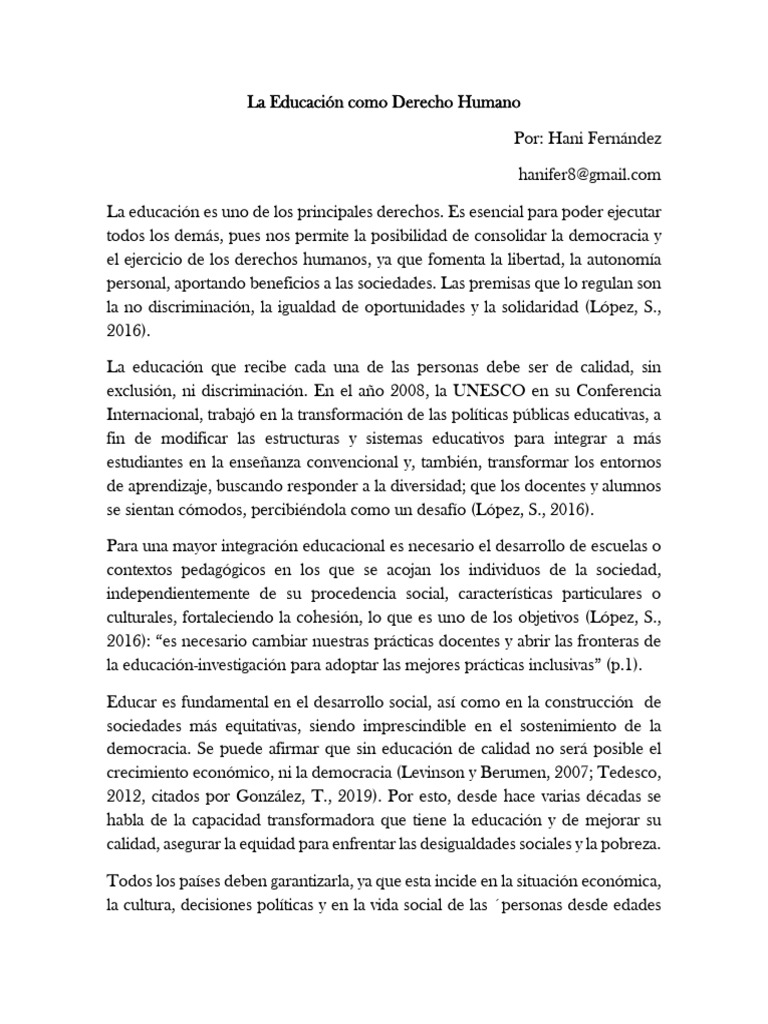 La Educación Como Derecho Humano - Hani Fernández | PDF | Enseñando ...