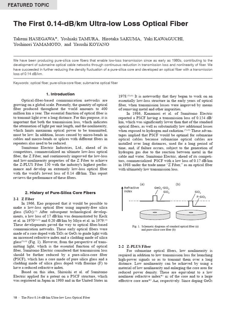 0.14 dB/km Ultra-Low Loss Fiber | PDF | Optical Fiber | Raman Spectroscopy