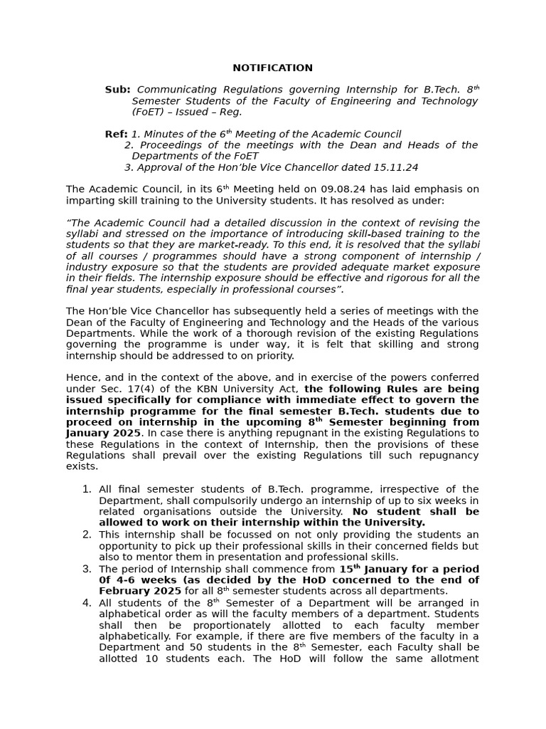 FoET Internship Guidelines For B.tech. | PDF | Mentorship