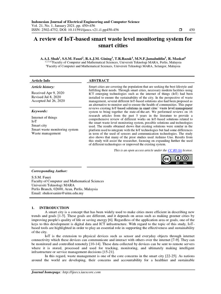 A Review of IoT Based Smart Waste Level | PDF | Internet Of Things ...
