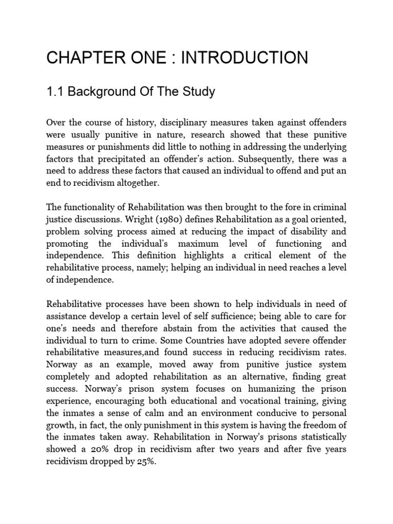 Chapter One - Introduction | PDF | Rehabilitation (Penology) | Recidivism