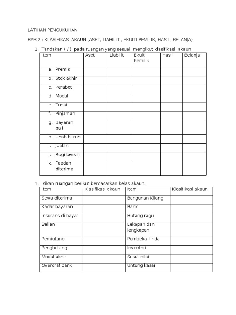 Latihan Pengukuhan Klasifikasi Akaun Pdf