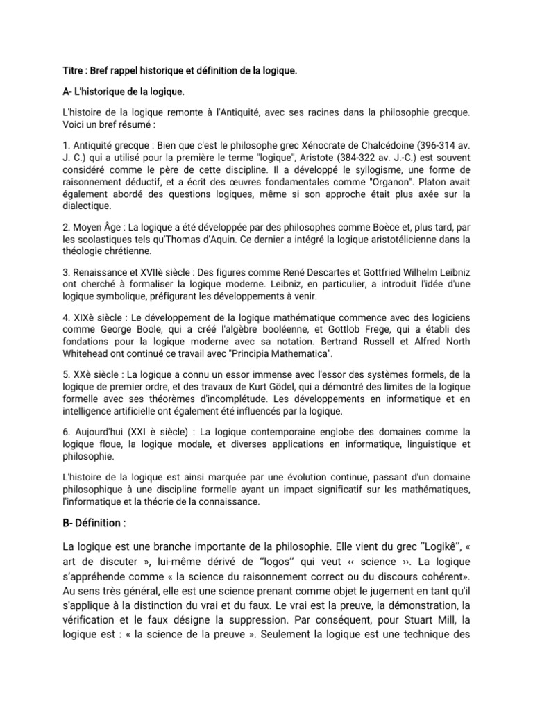 Histoire et définition de la logique | PDF | Logique mathématique | Vérité