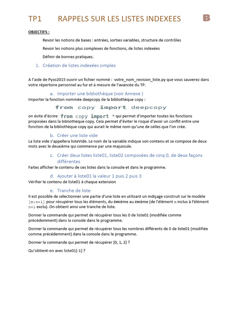 Rappels sur les listes indexées en Python | PDF | Bibliothèque ...
