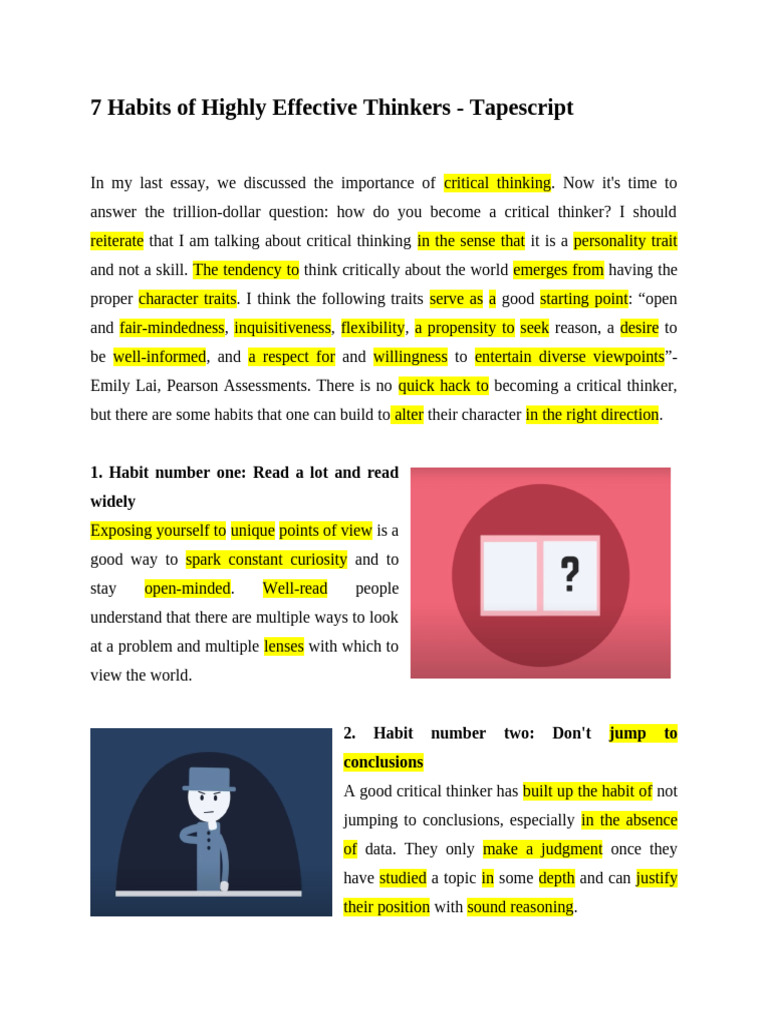 7 Habits for Effective Critical Thinking | PDF | Critical Thinking ...