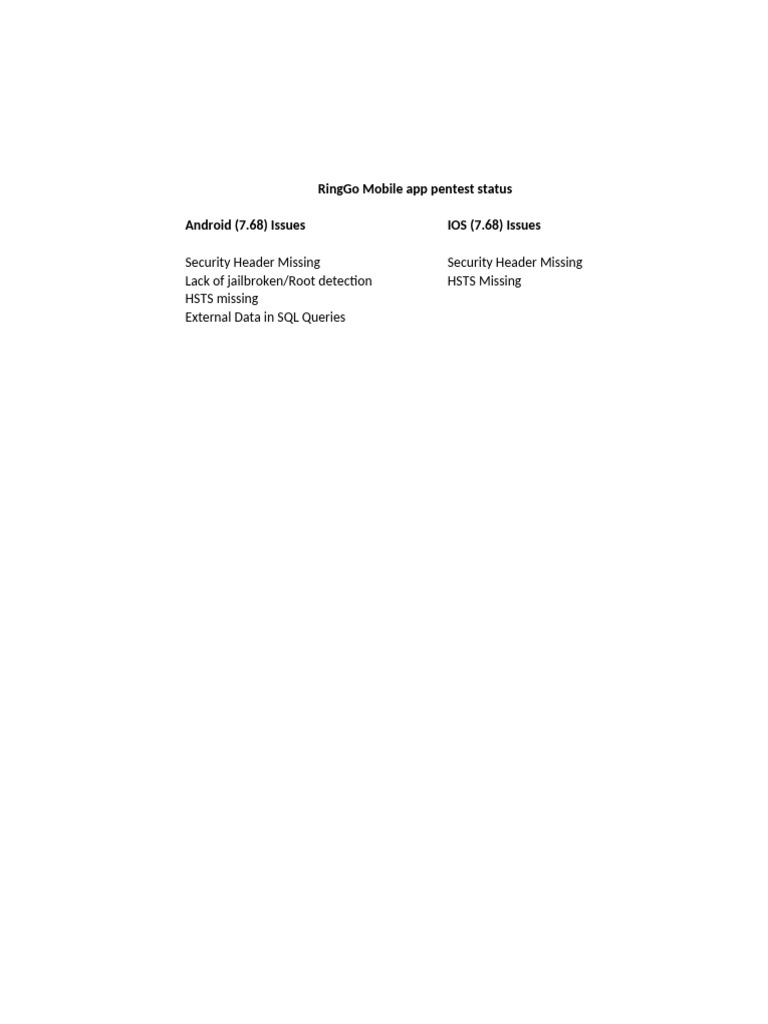RingGo Mobile Pentest Status | PDF